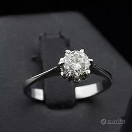 ANELLO SOLITARIO ORO BIANCO 18KT BRILLANTE 0.65 CT