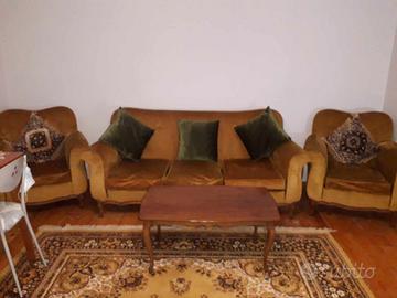 Salotto vintage anni 60-70 in legno e velluto