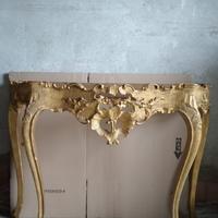 CONSOLLE LEGNO INTAGLIATO FOGLIA ORO ANTICATO
