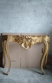 CONSOLLE LEGNO INTAGLIATO FOGLIA ORO ANTICATO