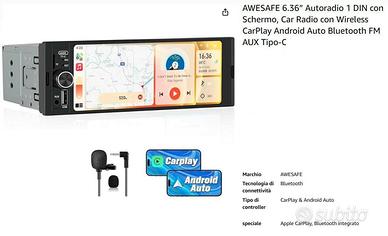 AWESAFE 6.36” Autoradio 1 DIN con Schermo, Car Rad