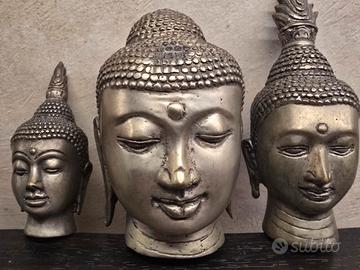 Tris Teste Buddha in metallo - Arredo Zen Design