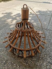 Lampadario rotondo in rattan e vimini