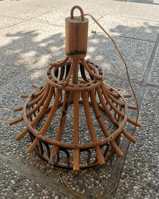 Lampadario rotondo in rattan e vimini