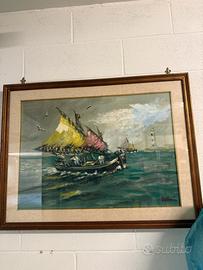 quadro dipinto a olio marina e cornice