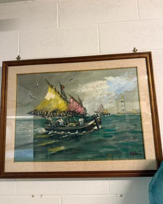 quadro dipinto a olio marina e cornice