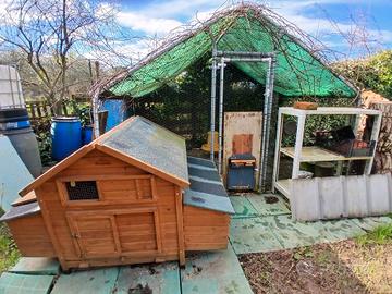 Pollaio, casetta di legno e recinzione per galline