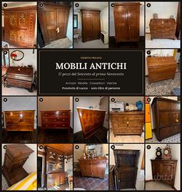 17 mobili antichi: armadi, ribalte, cassettoni