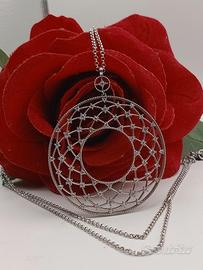 Collana argento 925 Labrió medaglione zirconi 80cm