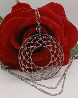Collana argento 925 Labrió medaglione zirconi 80cm