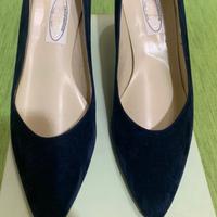 Decollette  blu in velluto, con tacco rivestito da