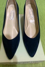 Decollette  blu in velluto, con tacco rivestito da