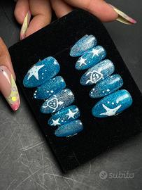 Press On Artigianali Cat Eye Blu - Tema Mare