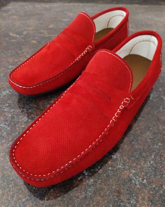 Scarpe Uomo Mocassini Camoscio Rosso numero 46