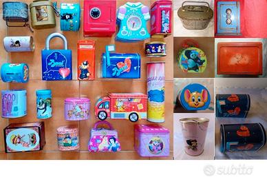 Salvadanai e altri oggetti in latta smaltata