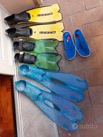 Pinne set da snorkeling 3 paia e scarpe da scoglio