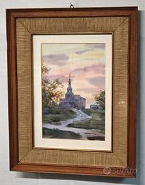 Dipinto acquerello – Paesaggio al tramonto