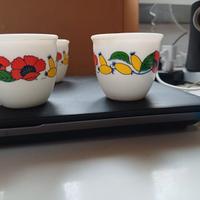 3 tazzine da caffè in vetro opalino fiori cerve