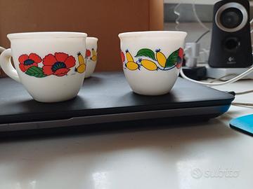 3 tazzine da caffè in vetro opalino fiori cerve