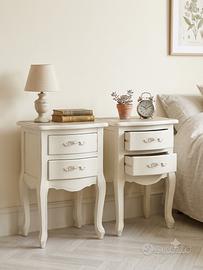 Coppia Comodini Stile Shabby Chic Bianchi Cassetti