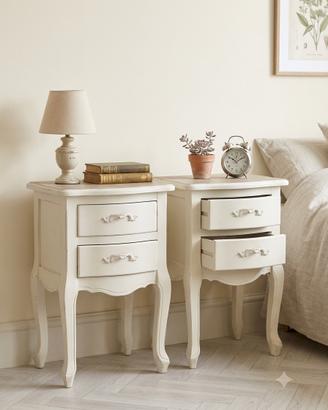 Coppia Comodini Stile Shabby Chic Bianchi Cassetti