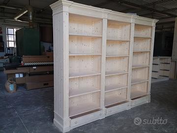 libreria in abete massello con ripiani 3 cassetti