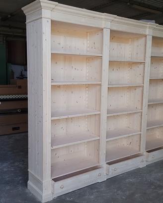 libreria in abete massello con ripiani 3 cassetti