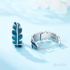 Orecchini Foglia in Argento 925 e Smalto Blu