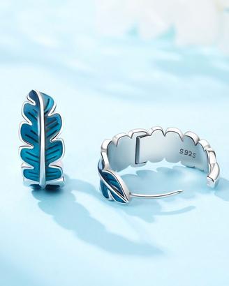 Orecchini Foglia in Argento 925 e Smalto Blu