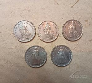 Lotto 5 Monete Svizzera - 2 Franchi (Helvetia)