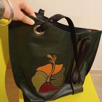 borsa in vera pelle Verde e Borgogna 