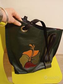 borsa in vera pelle Verde e Borgogna 