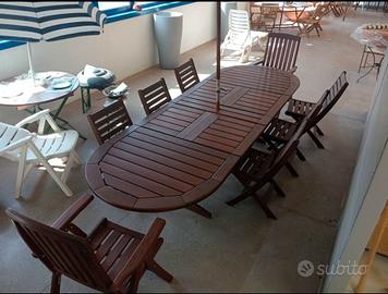 Set Giardino Maxi Legno Massello + Ombrellone