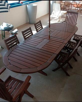 Set Giardino Maxi Legno Massello + Ombrellone