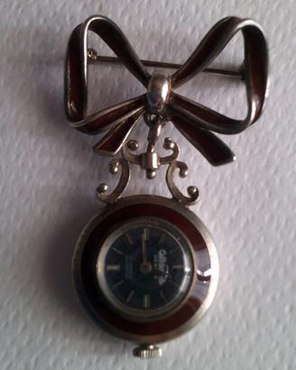 Orologio spilla Altanus vintage argento e smalto