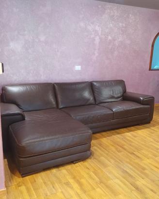 Divano angolare in vera pelle con chaise longue –