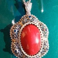 ciondolo antico argento oro pietra diaspro rosso