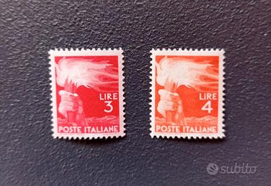 Francobolli Poste Italiane anni 1945  -fiaccola-