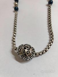 Collana Lunga Argentata con Grande Sfera Traforata