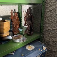 Coppia statue anntiche in legno intagliato metà900