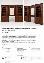Libreria classica in legno 4,70 m con specchio