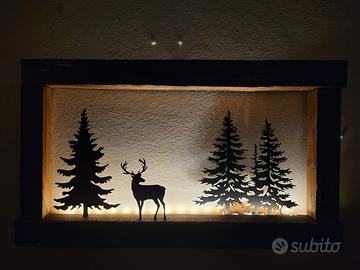 Quadro 75x45 cm Cervo e Abeti Corten+ Nero | Arte