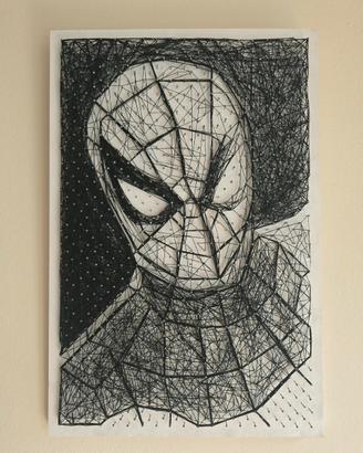 Quadro string art spider-man tavola in legno 40x60