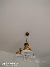 Lampadario in ottone e vetro stile nautico anni 60