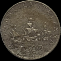 Moneta d'argento 500 Lire Italia Caravelle 1958