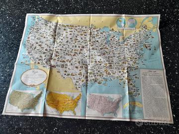mappa cartina stati  uniti d'america vintage