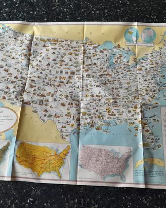 mappa cartina stati  uniti d'america vintage