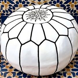 Pouf Marocano in Vera Pelle - Bianco e Nero