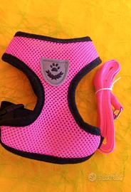 Pettorina rosa con guinzaglio per cani e gatti 