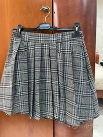 Gonna a pieghe scozzese grigia vita alta